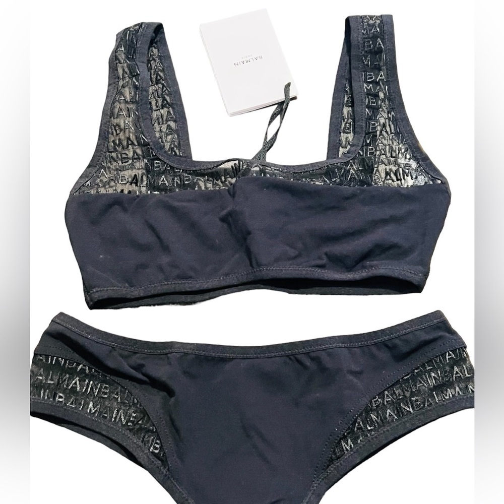 BALMAIN****Logo Sheer Sportsbra + Thong Underwear**Sm. $480